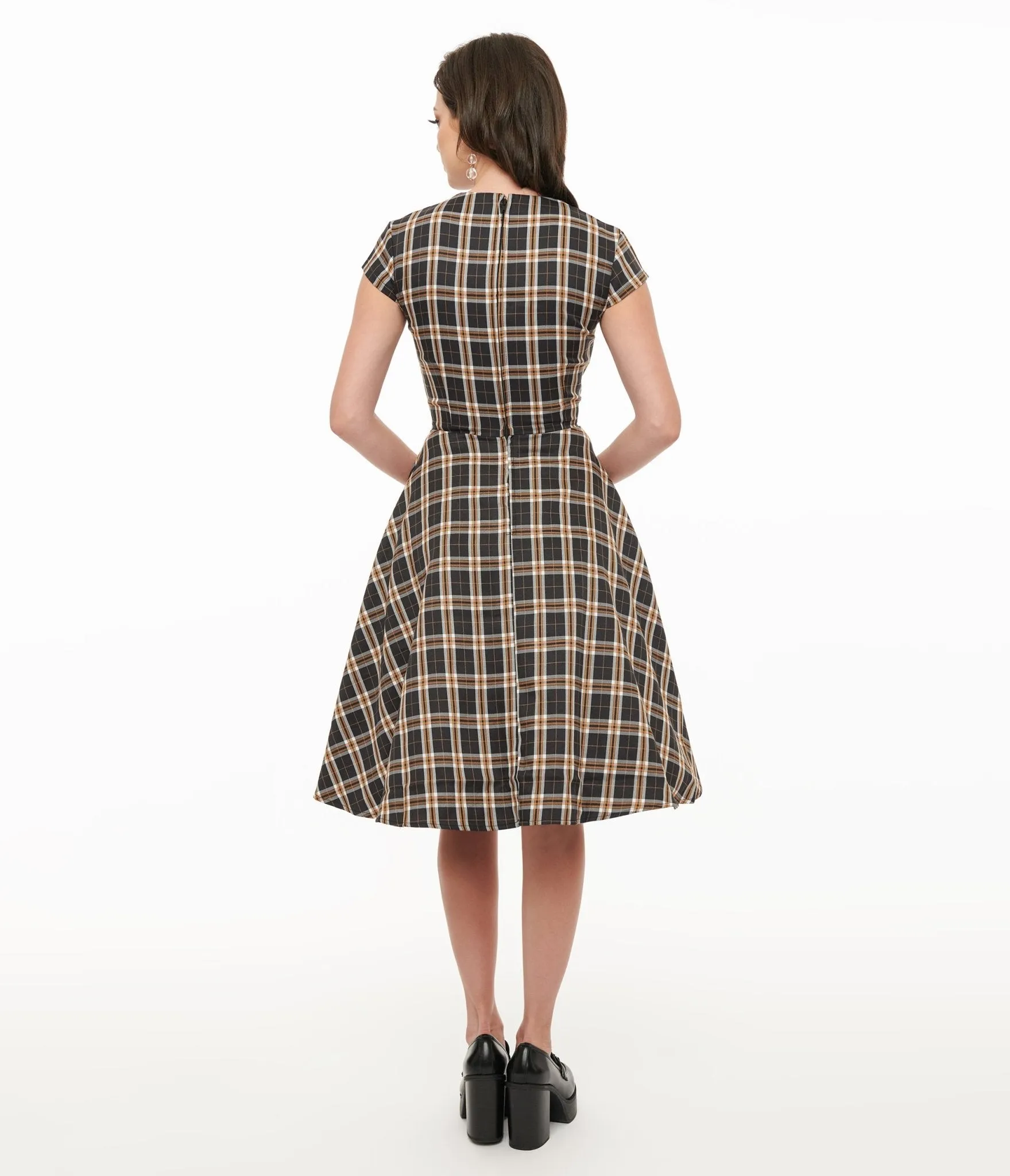 Orchid Bloom 1950s Black Plaid Swing Dress Casual Everyday Look