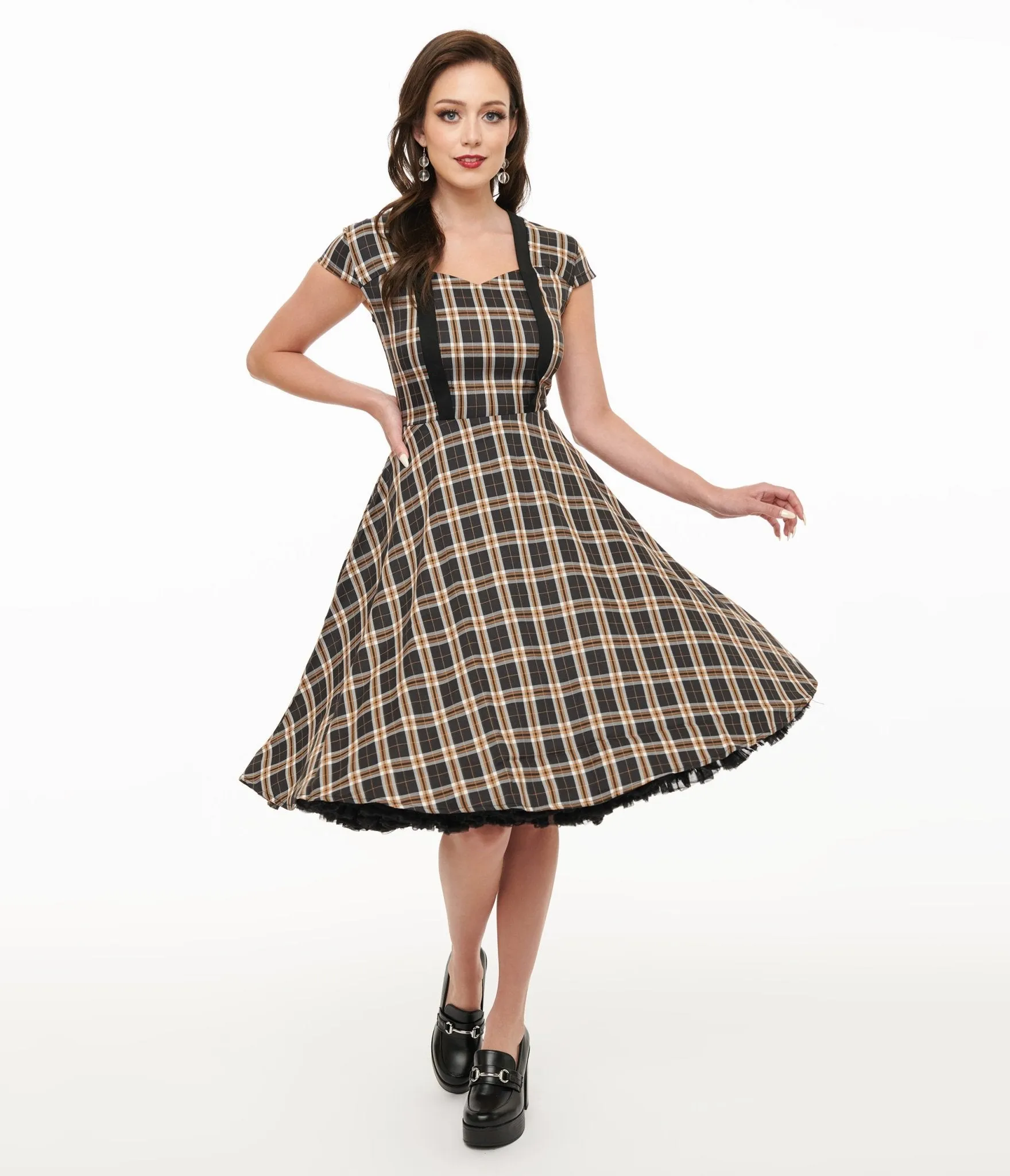 Orchid Bloom 1950s Black Plaid Swing Dress Casual Everyday Look