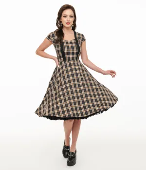 Orchid Bloom 1950s Black Plaid Swing Dress Casual Everyday Look