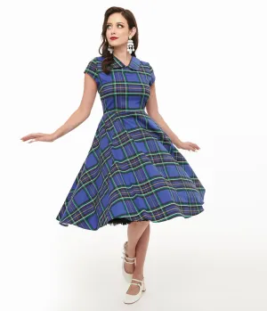 Orchid Bloom 1950s Blue Plaid Swing Dress Casual Everyday Look