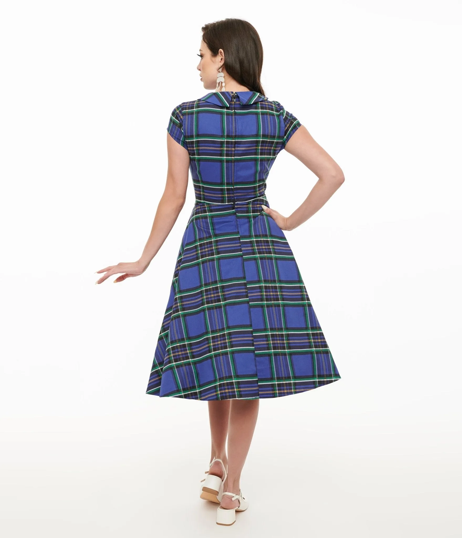 Orchid Bloom 1950s Blue Plaid Swing Dress Casual Everyday Look