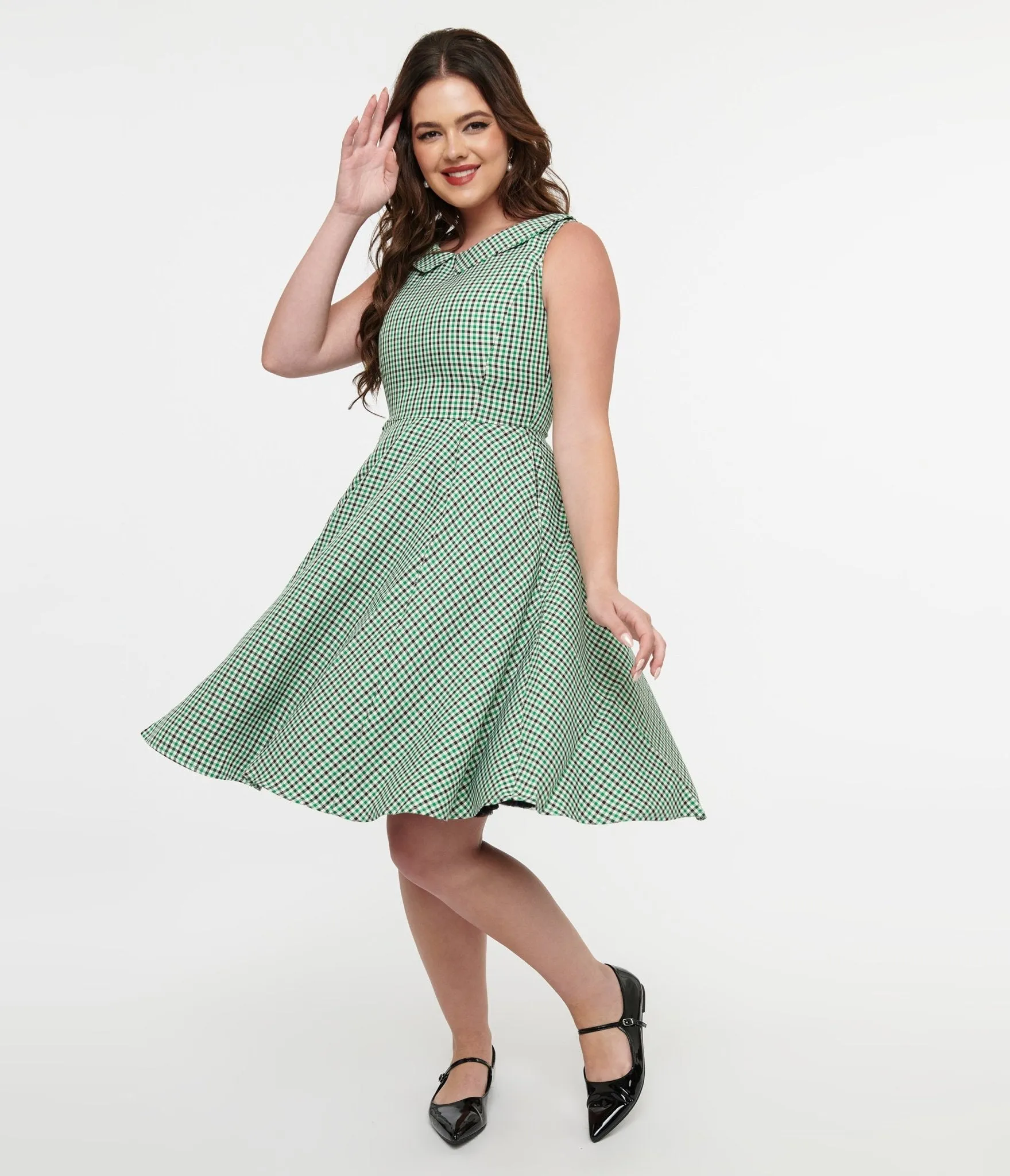 Orchid Bloom 1950s Green & Black Plaid Fit & Flare Dress Casual Everyday Look