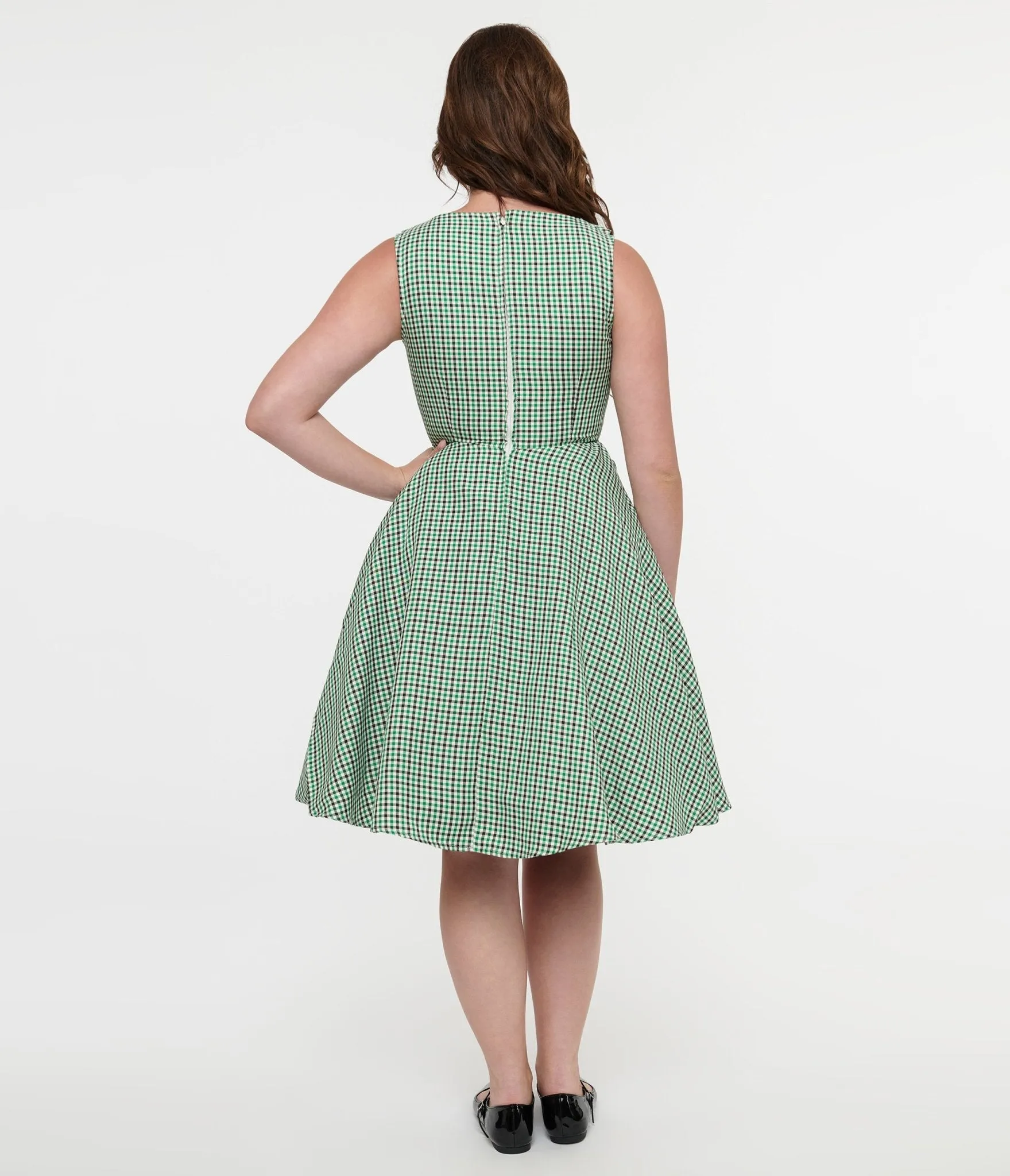 Orchid Bloom 1950s Green & Black Plaid Fit & Flare Dress Casual Everyday Look