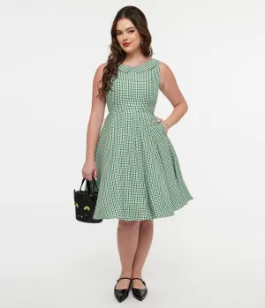 Orchid Bloom 1950s Green & Black Plaid Fit & Flare Dress Casual Everyday Look