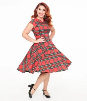 Orchid Bloom 1950s Red Plaid Swing Dress Casual Everyday Look