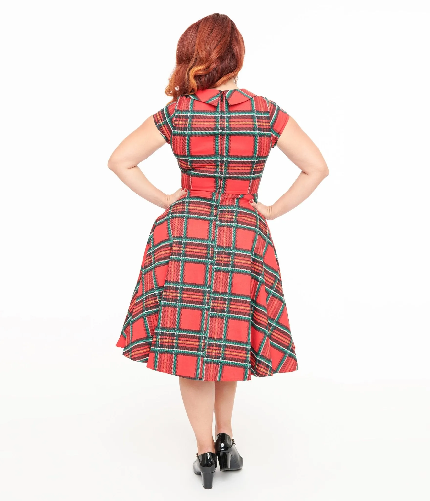 Orchid Bloom 1950s Red Plaid Swing Dress Casual Everyday Look