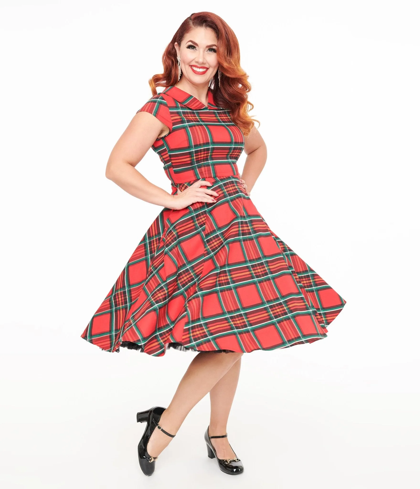 Orchid Bloom 1950s Red Plaid Swing Dress Casual Everyday Look