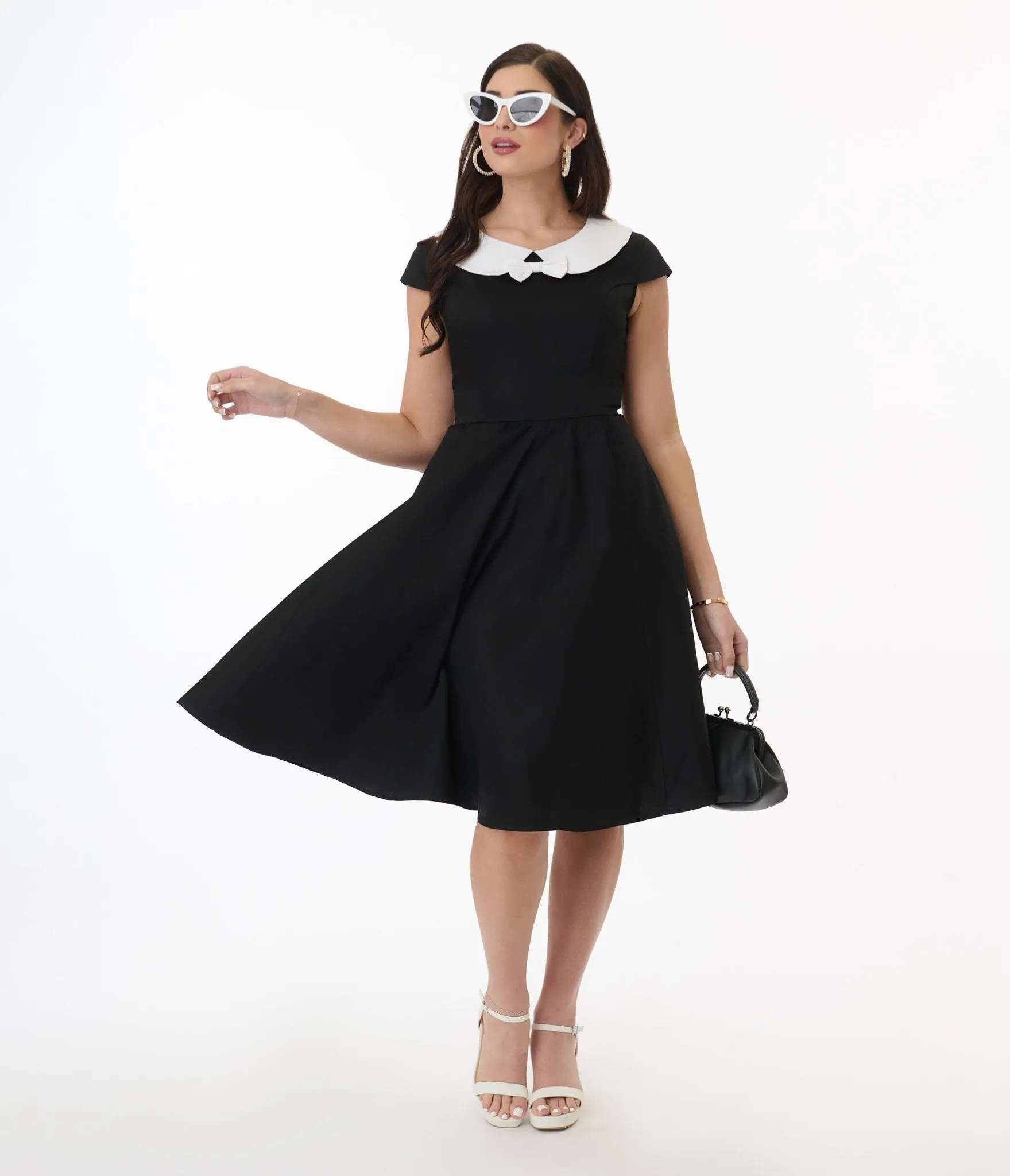 Orchid Bloom Black & White Bow Swing Dress Casual Everyday Look