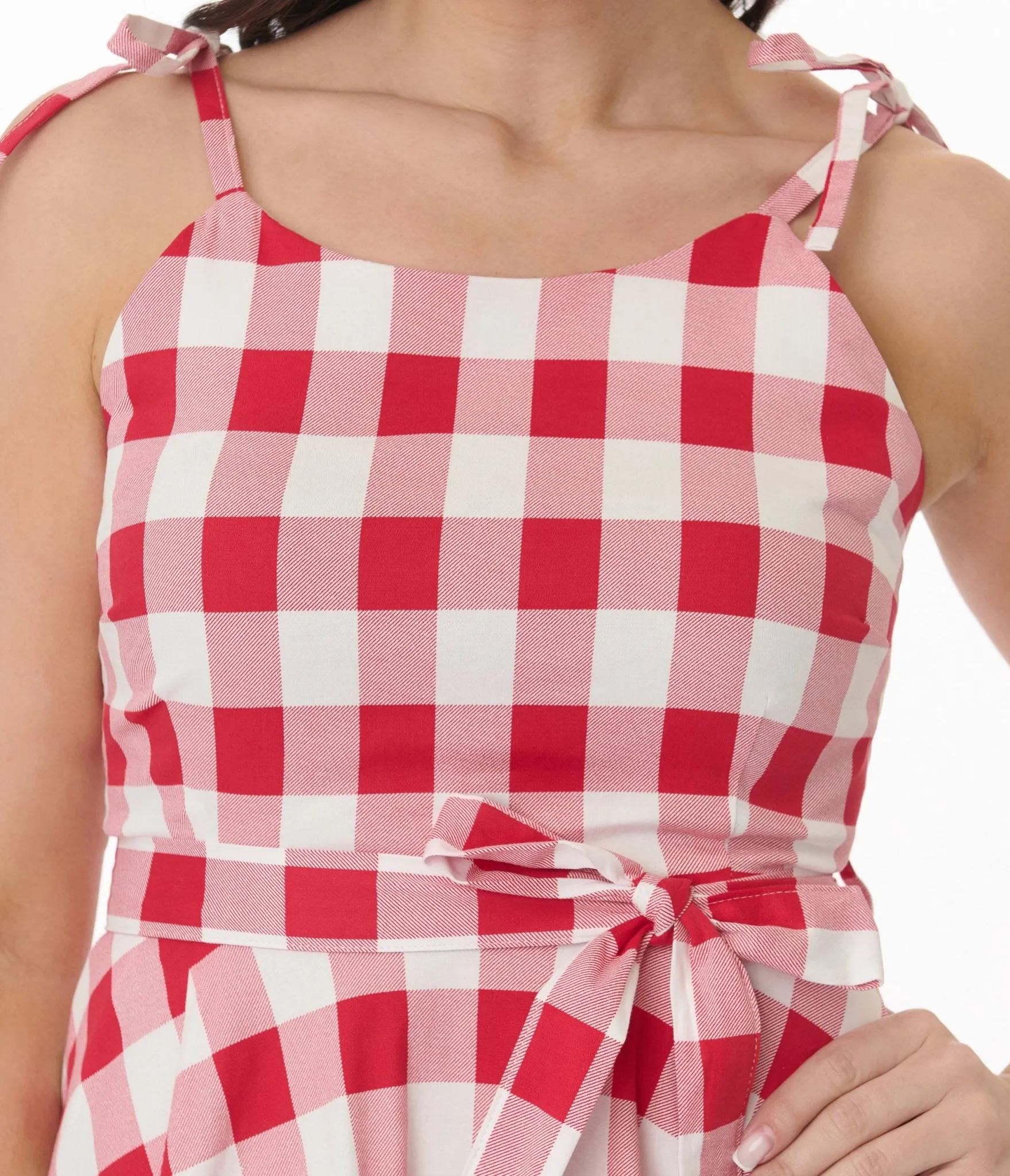 Orchid Bloom Red & White Plaid Picnic Swing Dress Casual Everyday Look