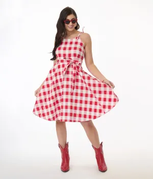 Orchid Bloom Red & White Plaid Picnic Swing Dress Casual Everyday Look
