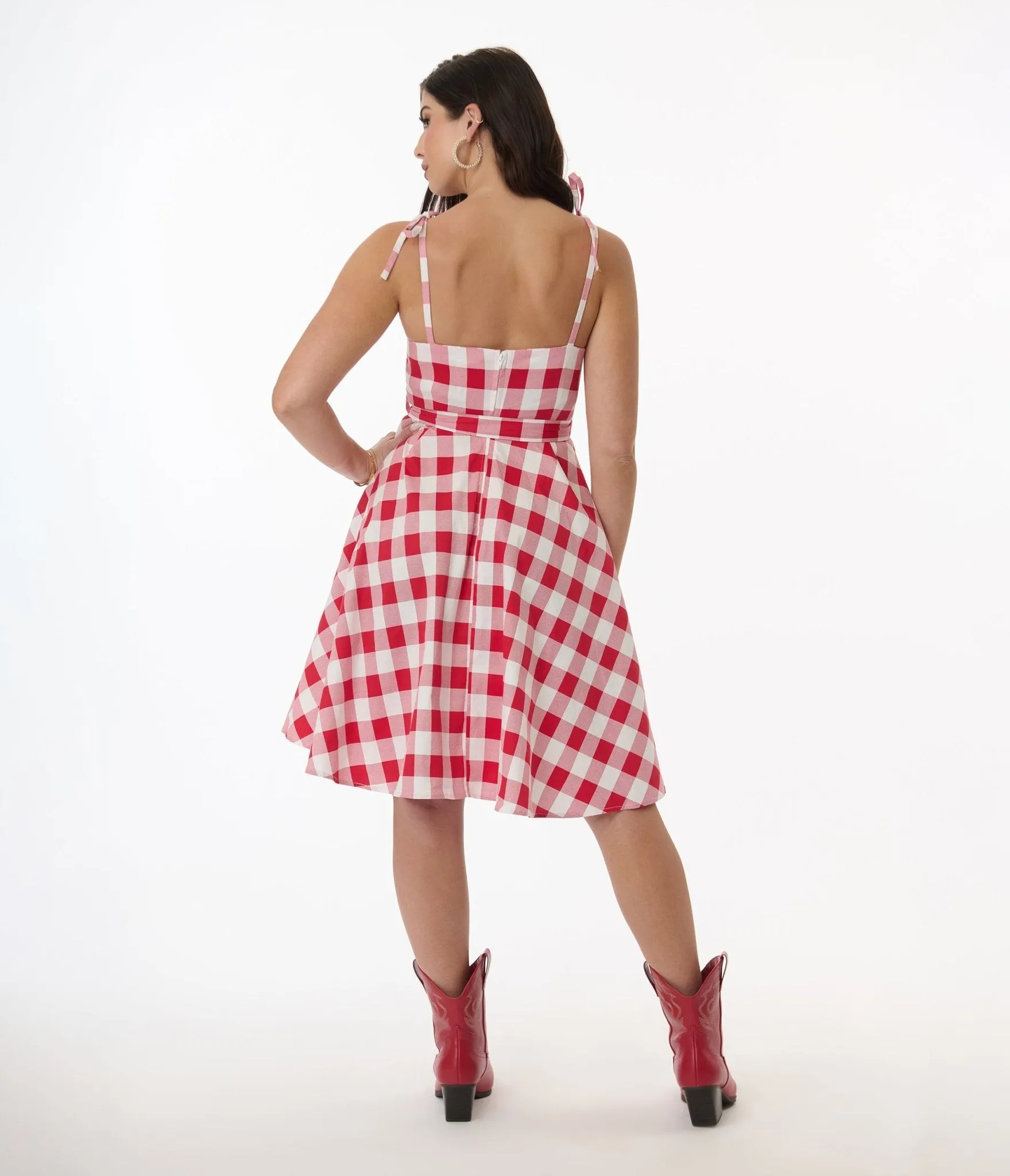 Orchid Bloom Red & White Plaid Picnic Swing Dress Casual Everyday Look