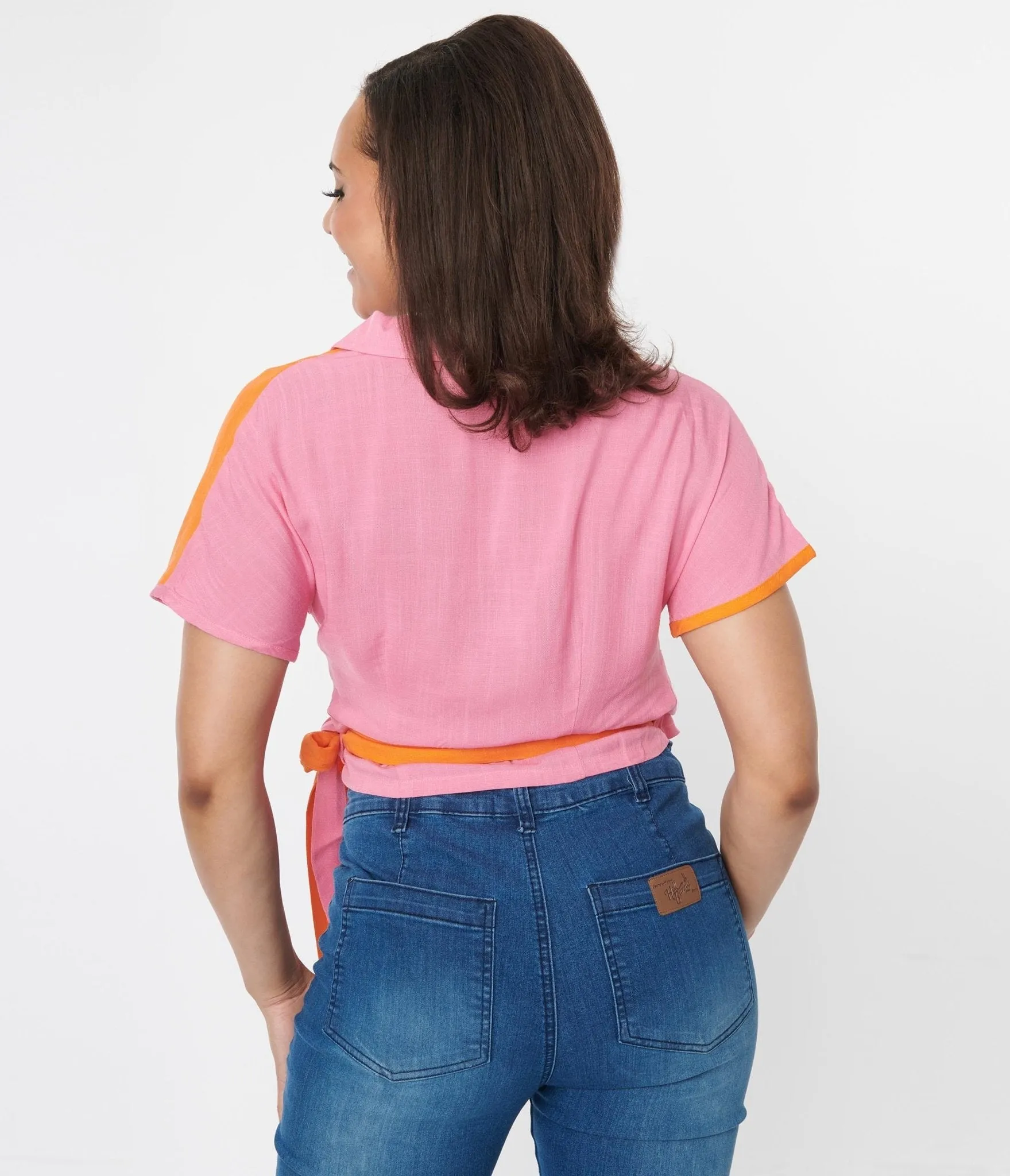 Pink & Orange Colorblock Surplice Wrap Top Easy Date Night