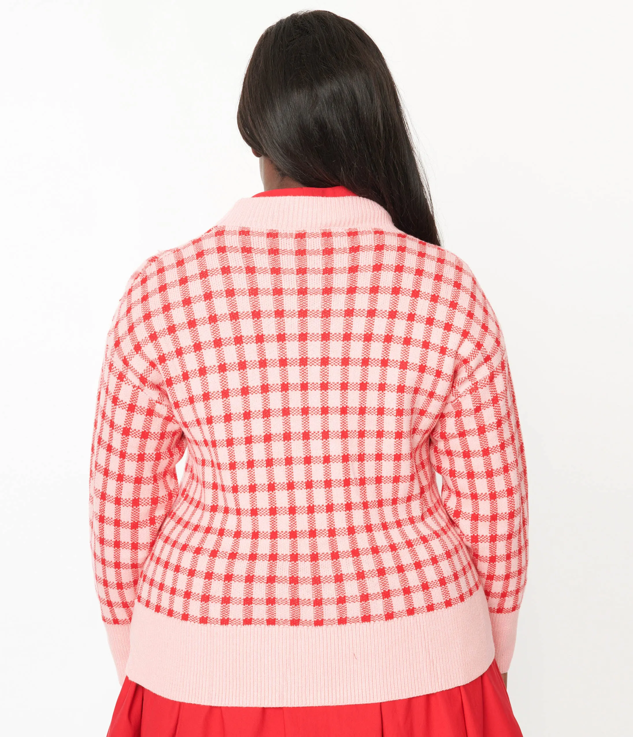 Pink & Red Checkered Cardigan Easy Date Night