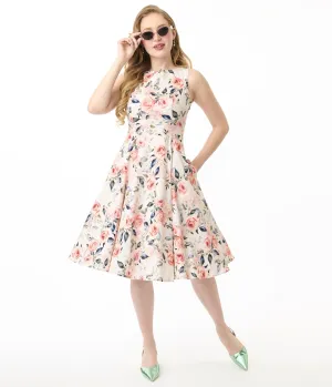 Pink Floral Aurora Cotton Swing Dress Casual Everyday Look