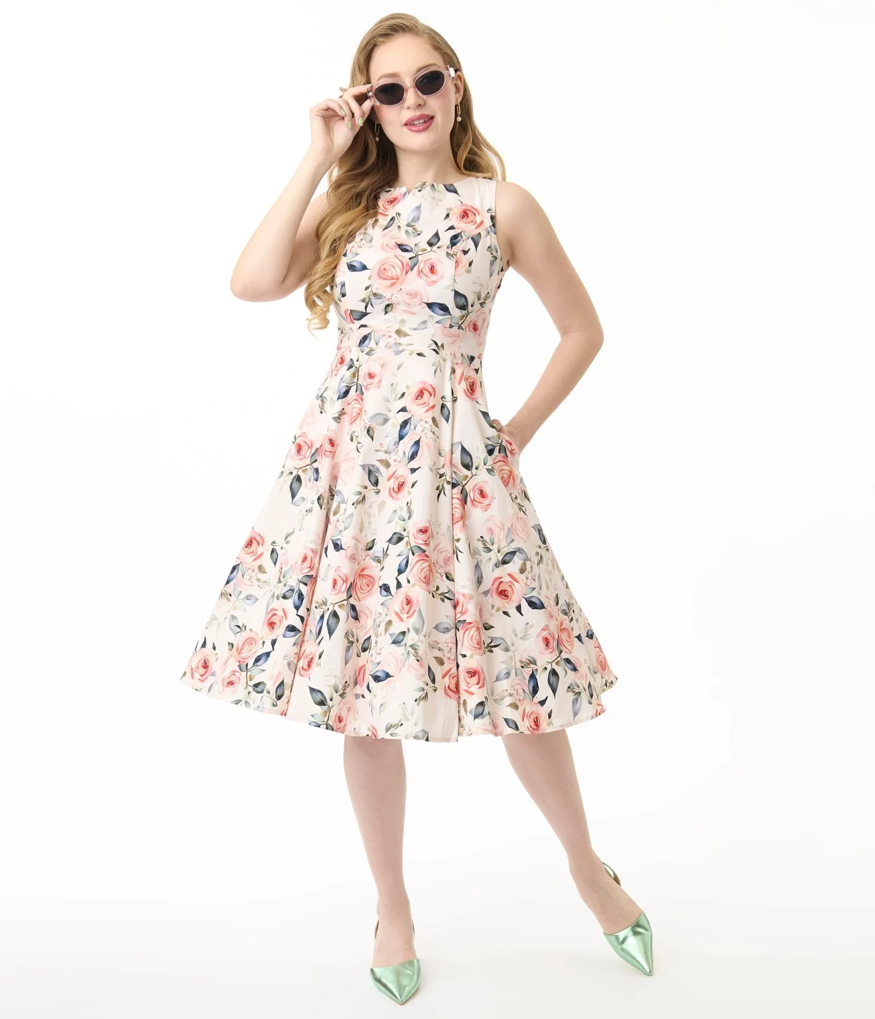 Pink Floral Aurora Cotton Swing Dress Casual Everyday Look