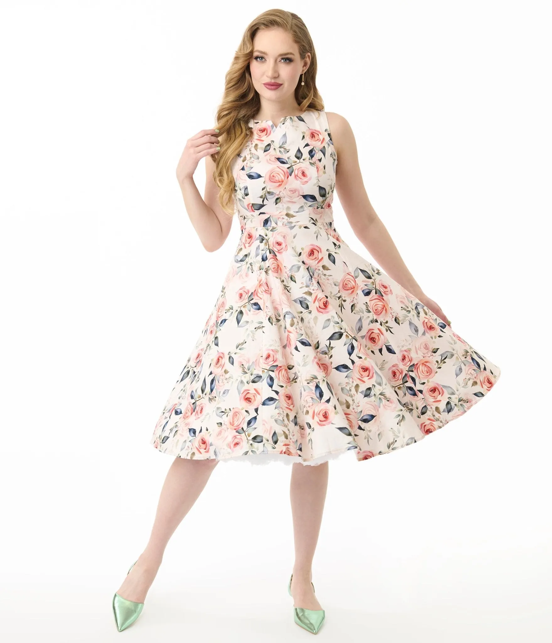 Pink Floral Aurora Cotton Swing Dress Casual Everyday Look