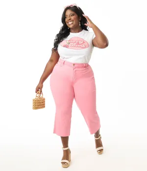 Pink High Rise Tummy Control Crop Jeans Comfortable Travel Wear