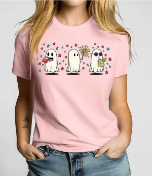 Pink Spooky Summer Ghosts Unisex Graphic Tee Easy Date Night
