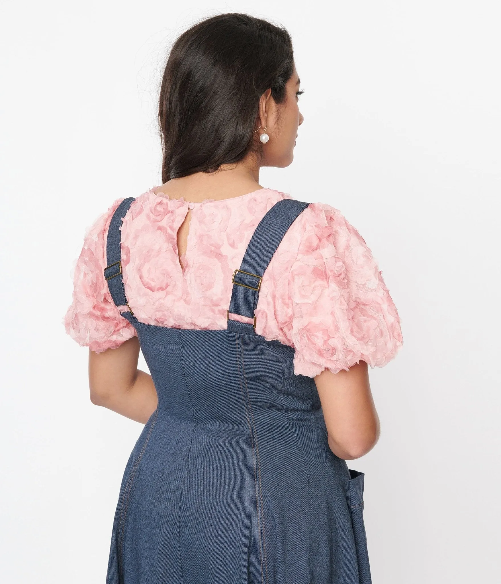 Pink Textured Floral Puff Sleeve Blouse Easy Date Night