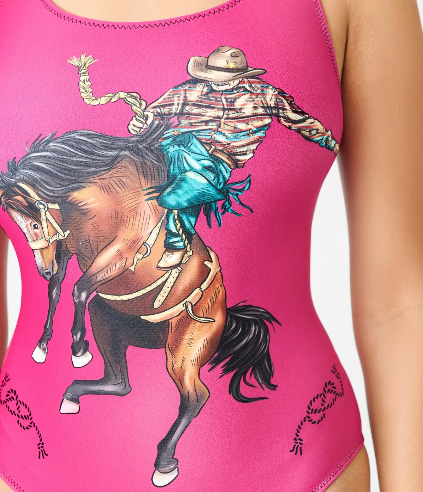 Pink Yeehaw Cowboy Ride One Piece Swimsuit Beach Vacation Ready