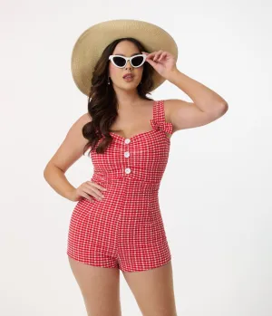 Pinky Pinups 1950s Red Gingham One Piece Swimsuit Beach Vacation Ready