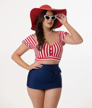 Pinky Pinups Red & White Stripe Swim Top Beach Vacation Ready