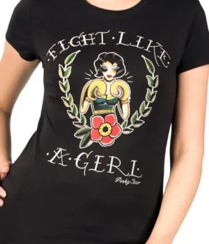 Pinky Star Fight Like A Girl Tattoo Pinup Graphic Tee Easy Date Night