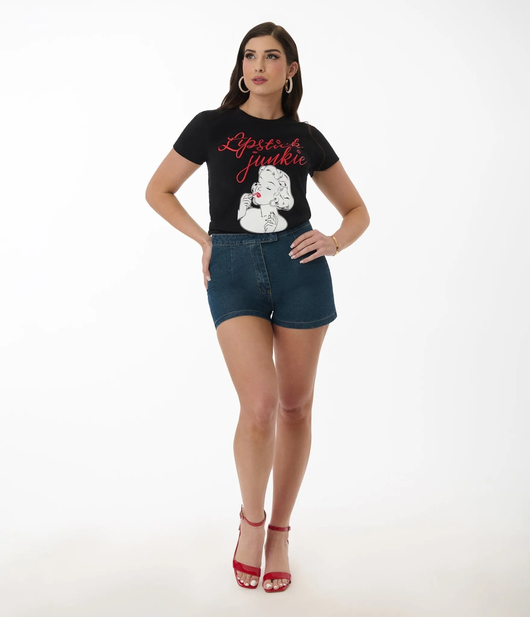 Pinky Star Lipstick Junkie Pin Up Graphic Tee Easy Date Night