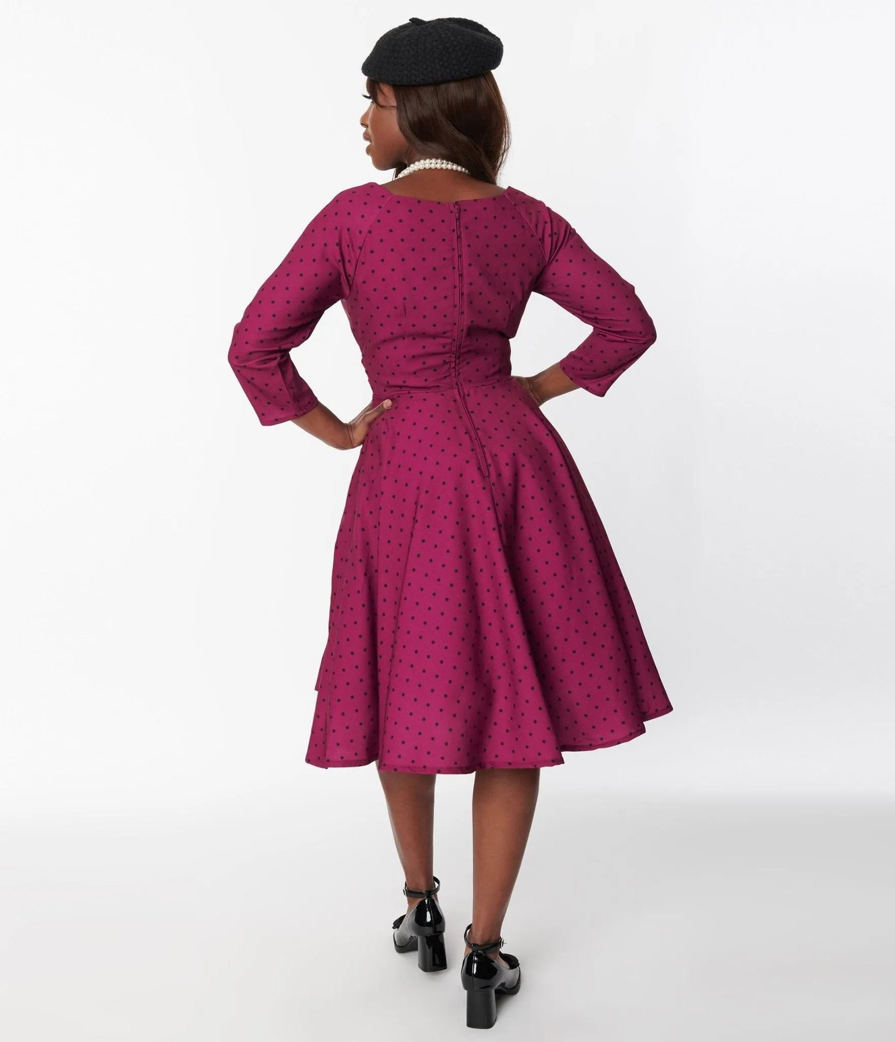 Plum & Black Polka Dot Genevieve Swing Dress Casual Everyday Look