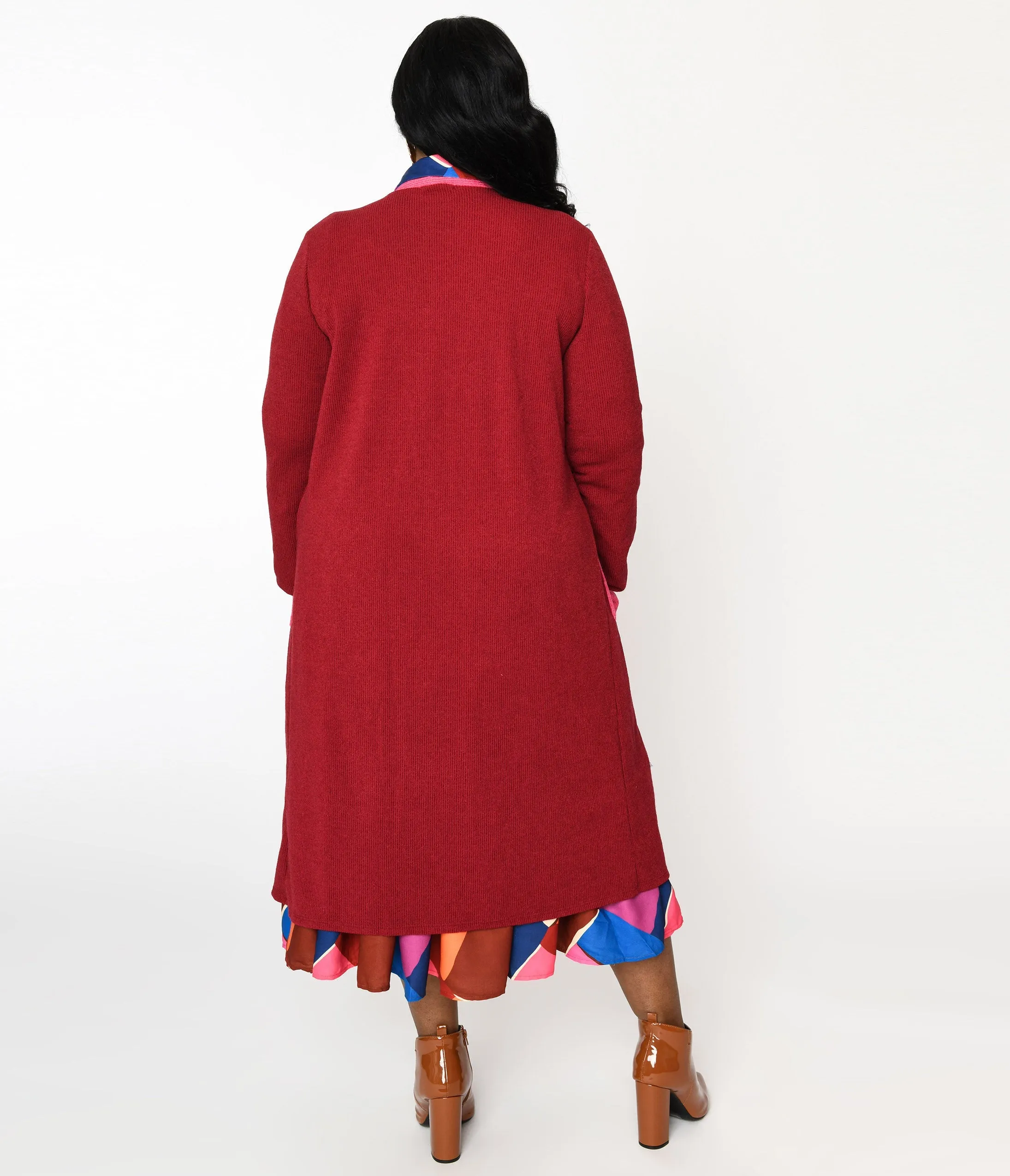 Plus Long Berry & Pink Contrast Open Long Cardigan Easy Date Night