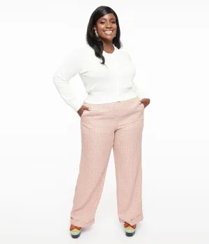 Plus Size 1940s Pink Check Ruby Trousers Comfortable Travel Wear