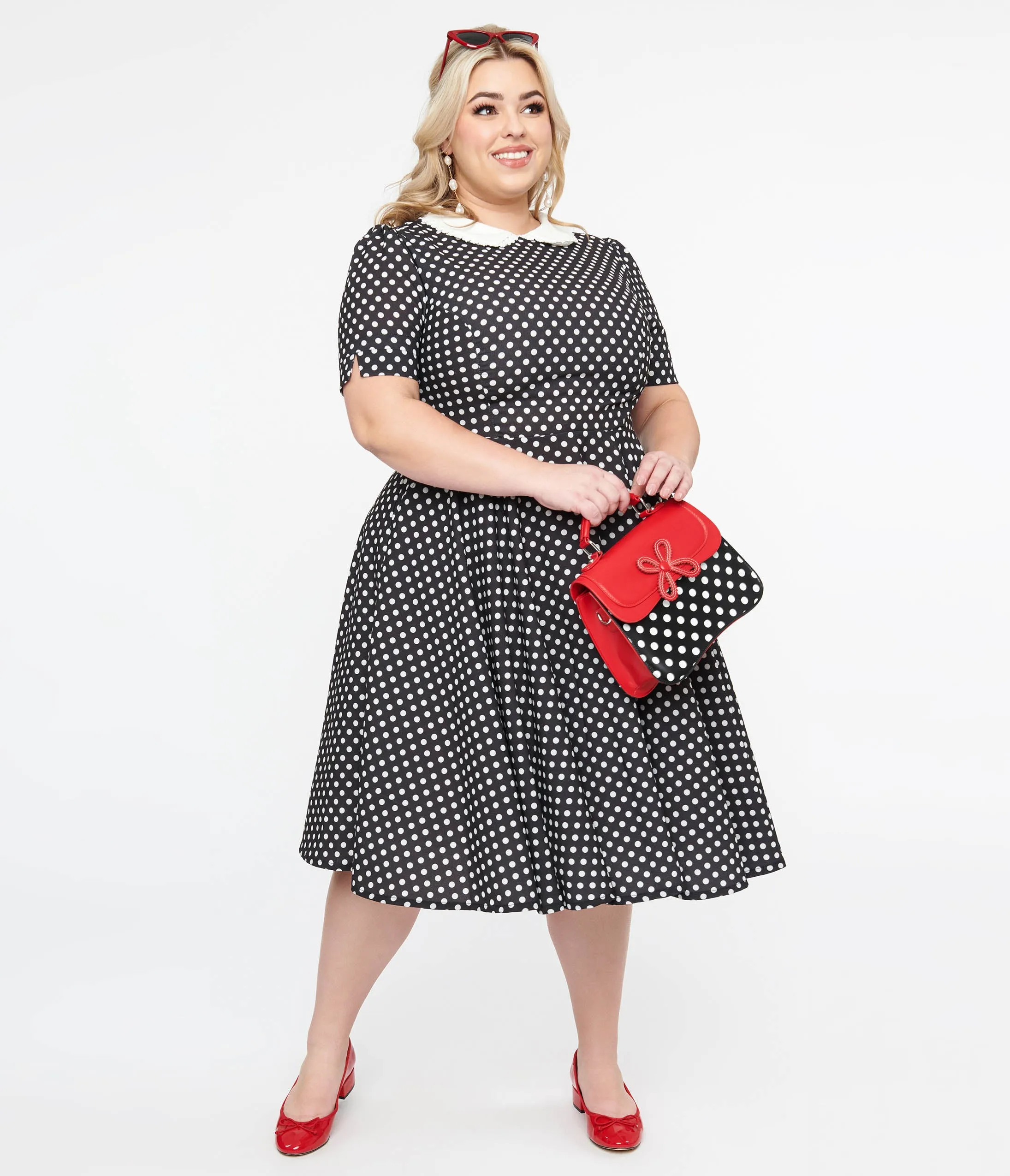 Plus Size 1950s Black & White Polka Dot Brielle Swing Dress Casual Everyday Look