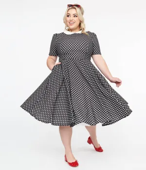 Plus Size 1950s Black & White Polka Dot Brielle Swing Dress Casual Everyday Look