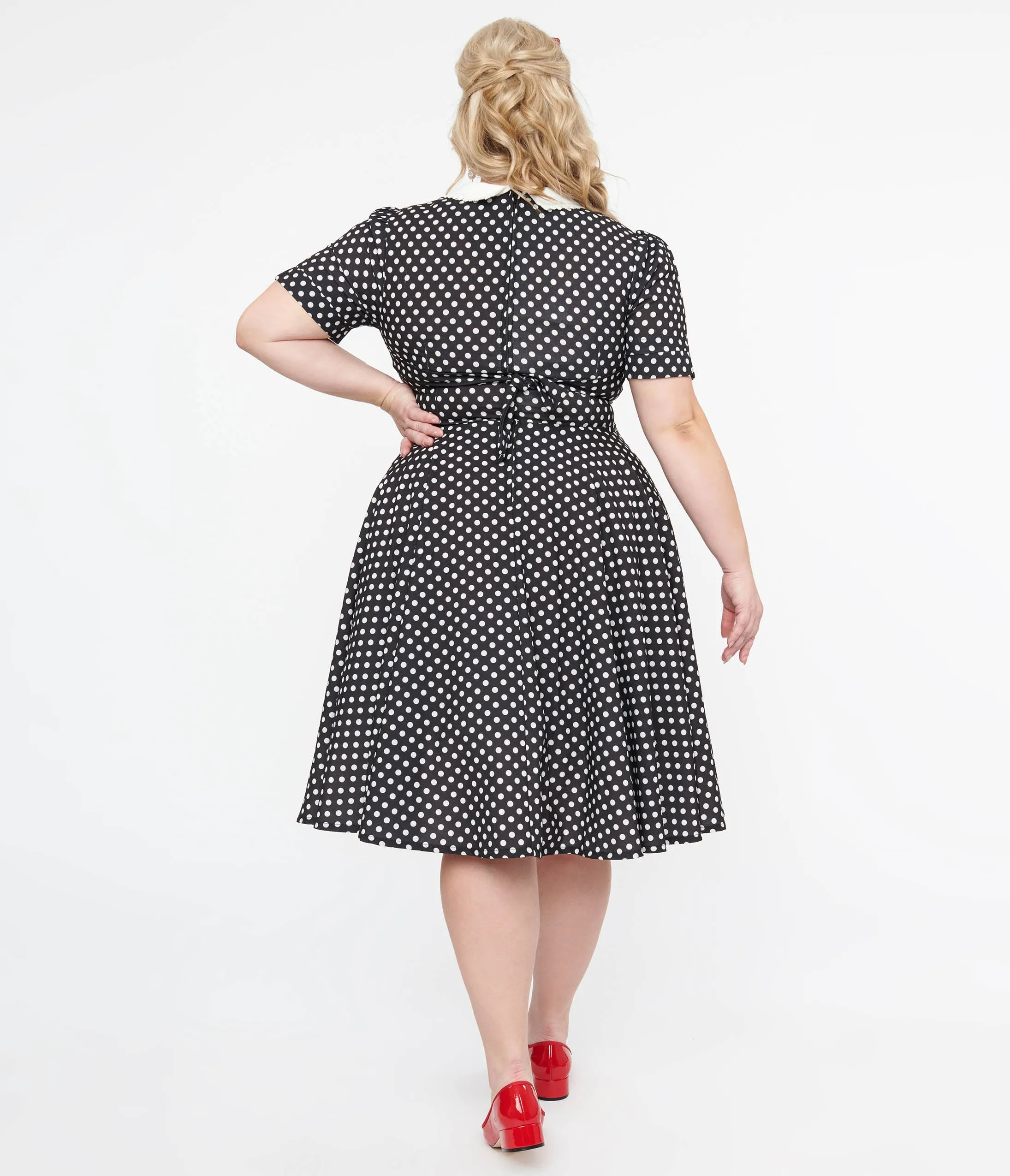 Plus Size 1950s Black & White Polka Dot Brielle Swing Dress Casual Everyday Look