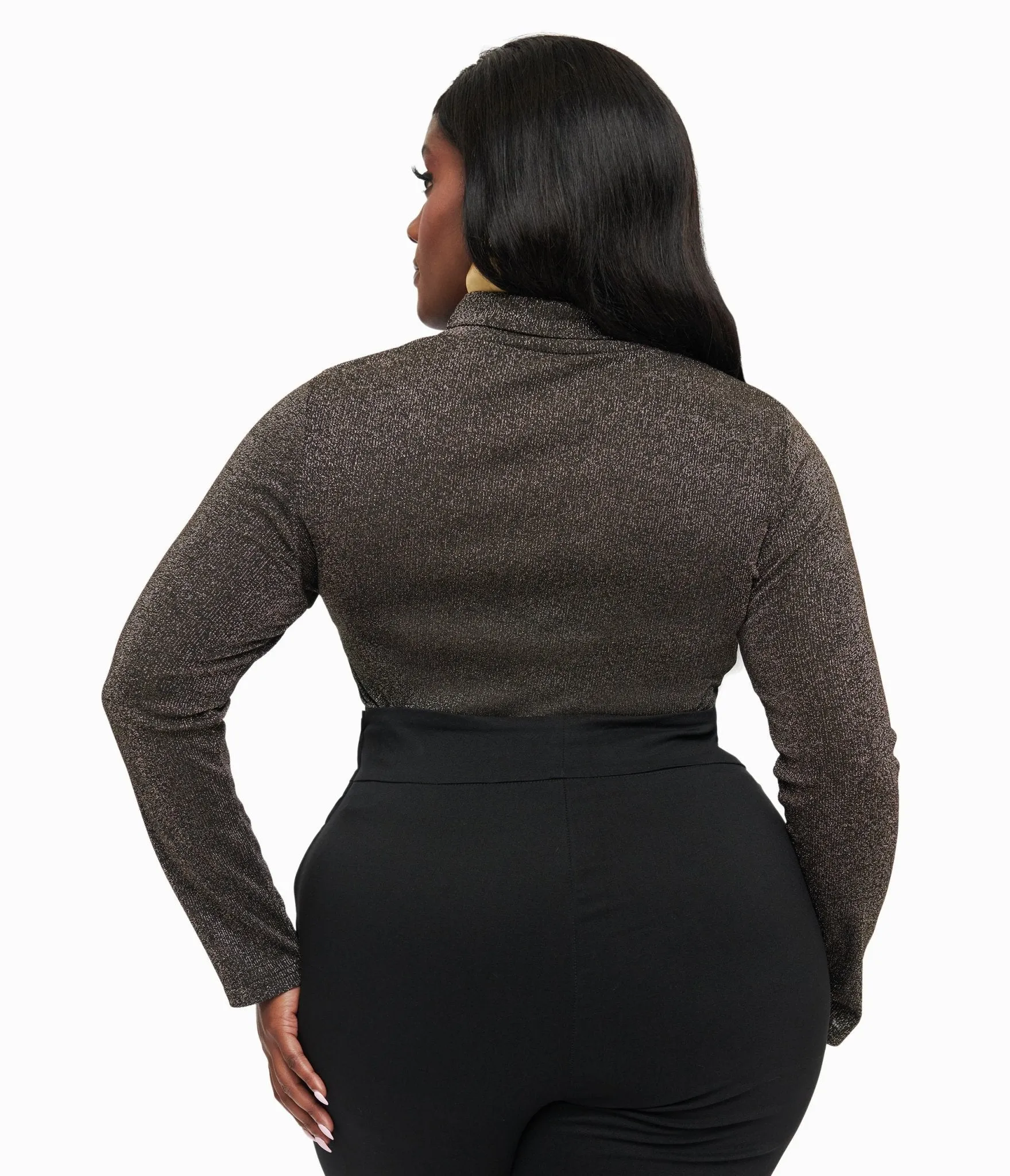 Plus Size 1950s Black Opal Lurex Mock Turtleneck Top Easy Date Night