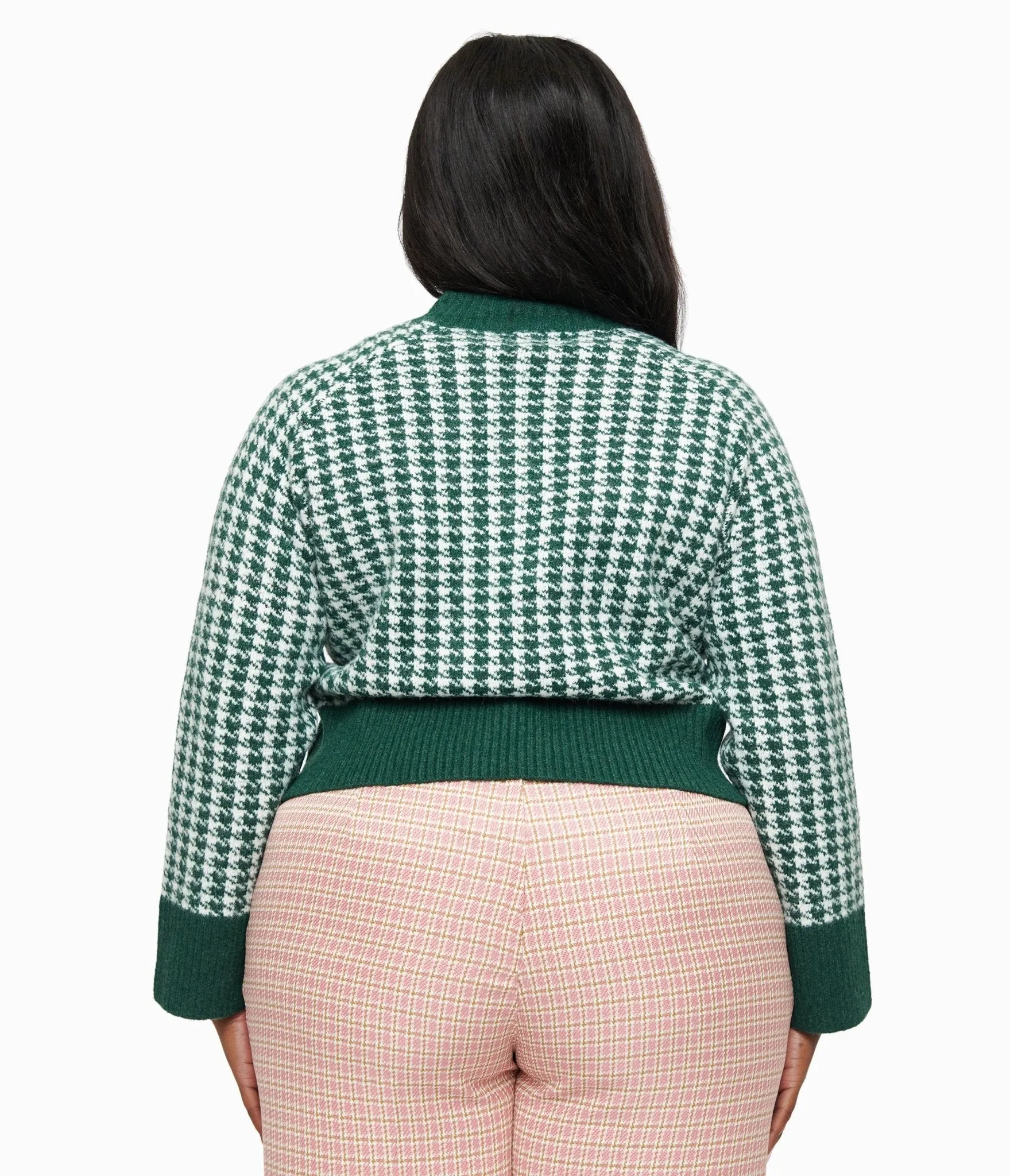 Plus Size 1950s Green & White Houndstooth Hattie Cardigan Easy Date Night