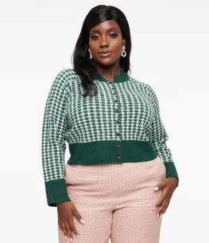 Plus Size 1950s Green & White Houndstooth Hattie Cardigan Easy Date Night