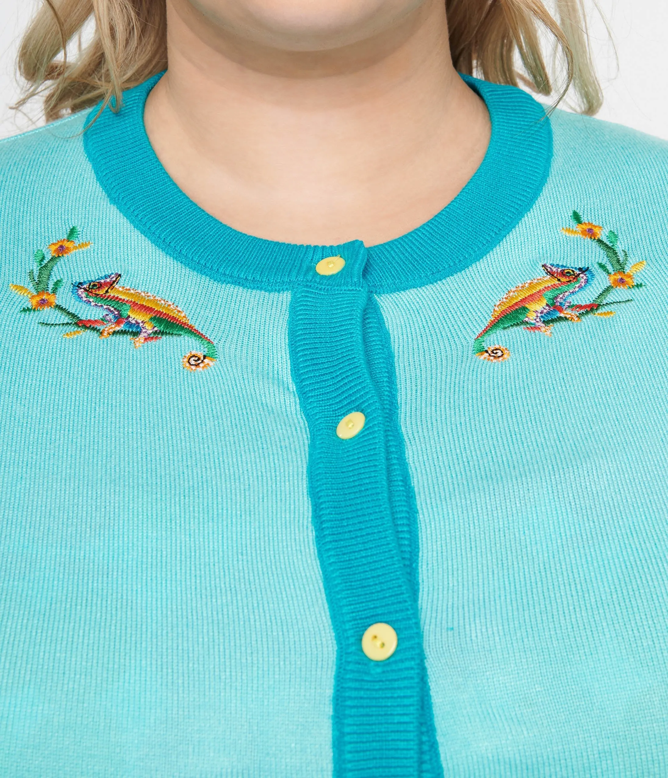 Plus Size 1950s Light Blue & Chameleon Cardigan Easy Date Night