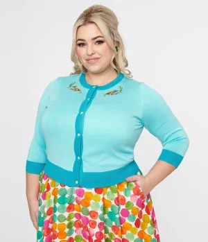 Plus Size 1950s Light Blue & Chameleon Cardigan Easy Date Night