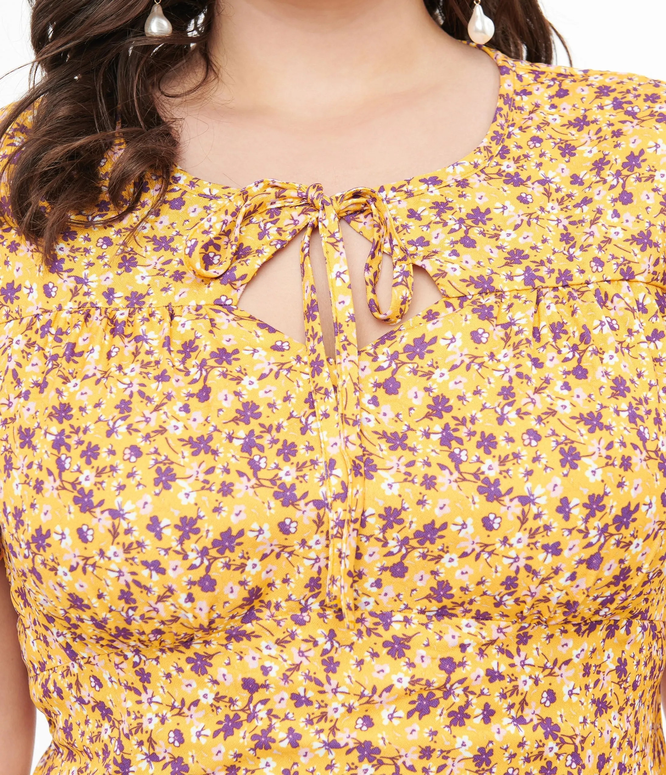 Plus Size 1950s Yellow & Purple Floral Capelet Swing Dress Casual Everyday Look