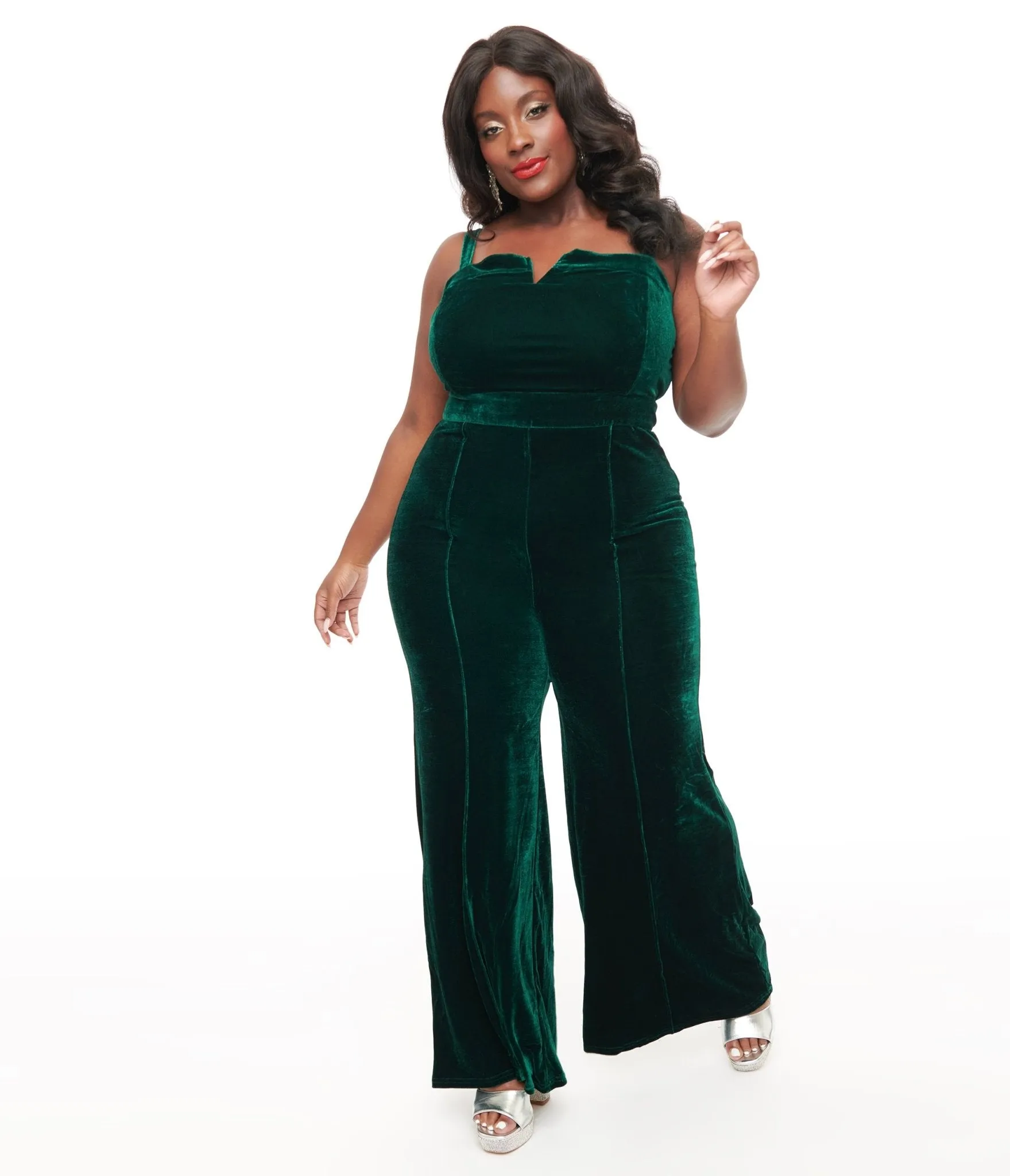 Plus Size Emerald Velvet Jumpsuit Comfortable Travel Wear
