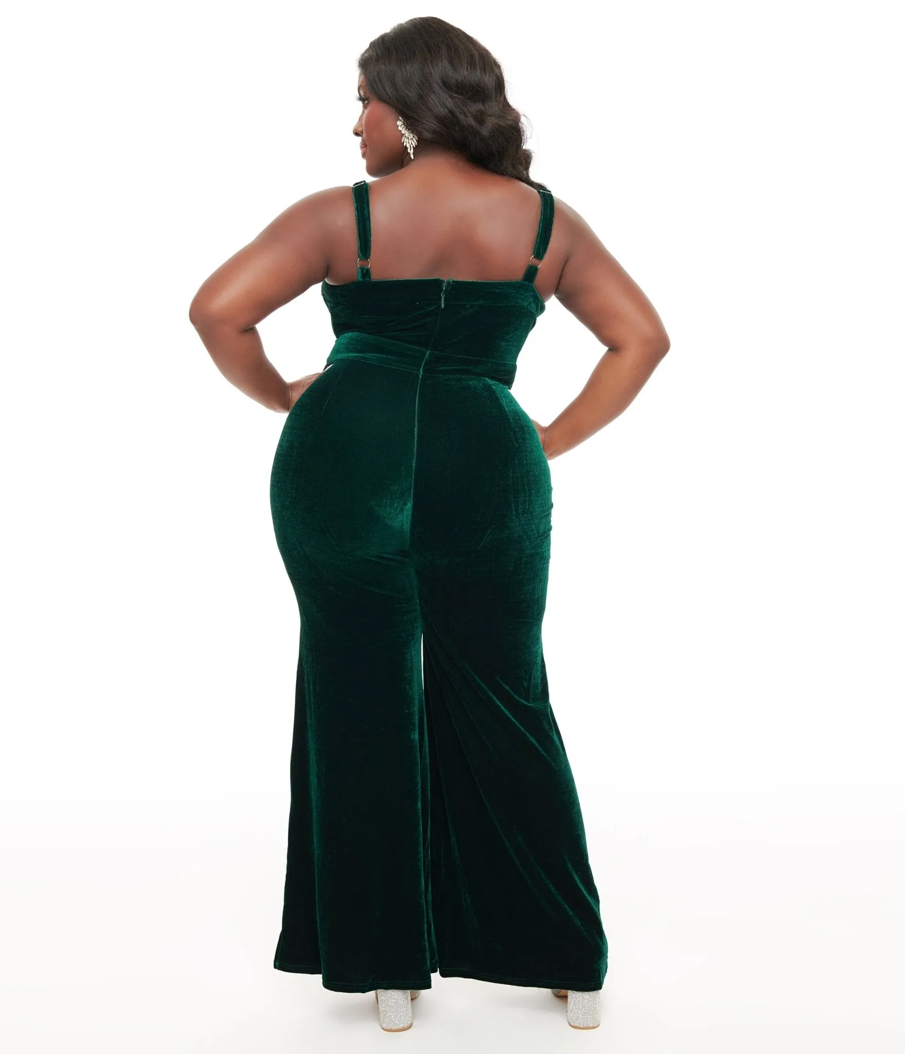 Plus Size Emerald Velvet Jumpsuit Comfortable Travel Wear