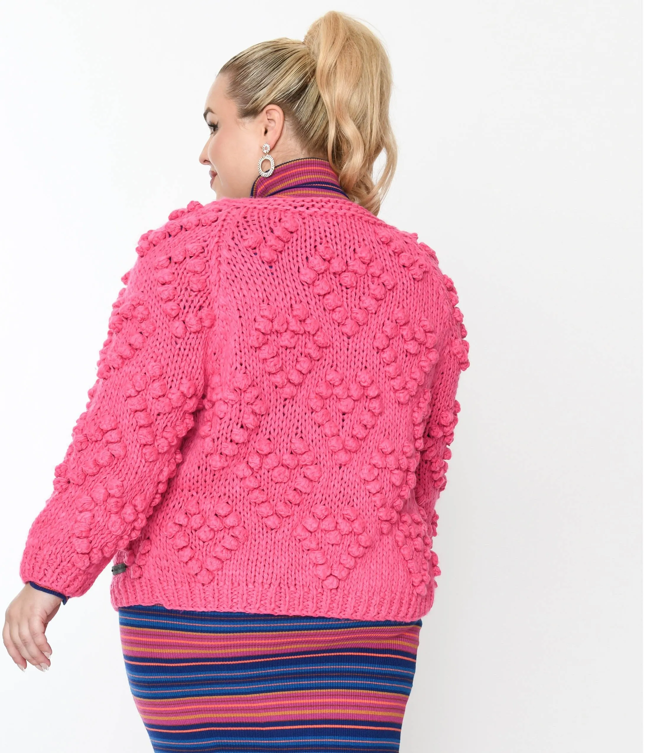 Plus Size Hot Pink Textured Knit Open Cardigan Easy Date Night
