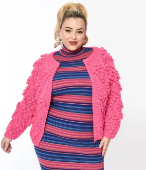 Plus Size Hot Pink Textured Knit Open Cardigan Easy Date Night