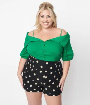 Plus Size Kelly Green Off The Shoulder Collared Top Easy Date Night