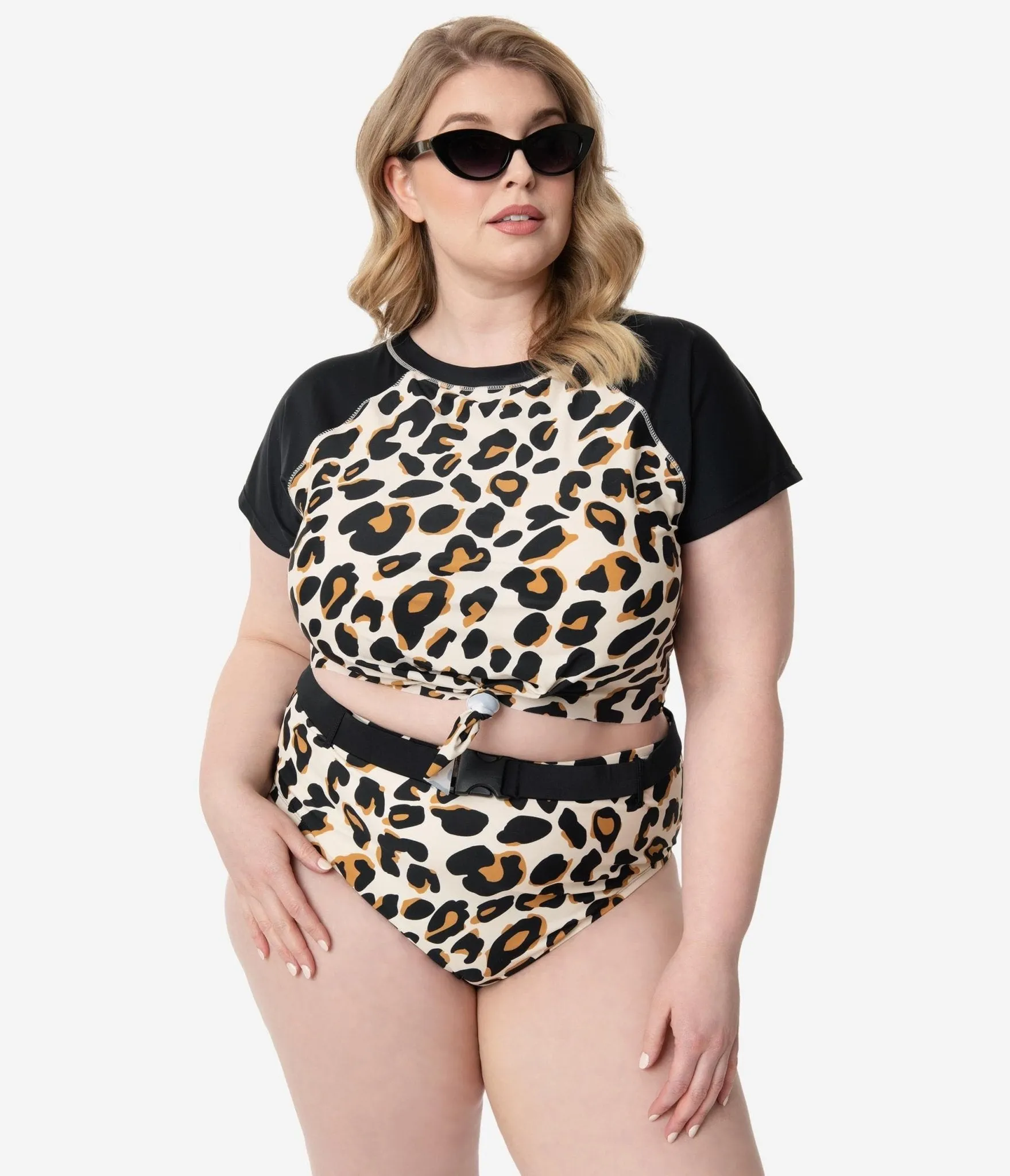 Plus Size Leopard Print Belted Swim Bottom Beach Vacation Ready