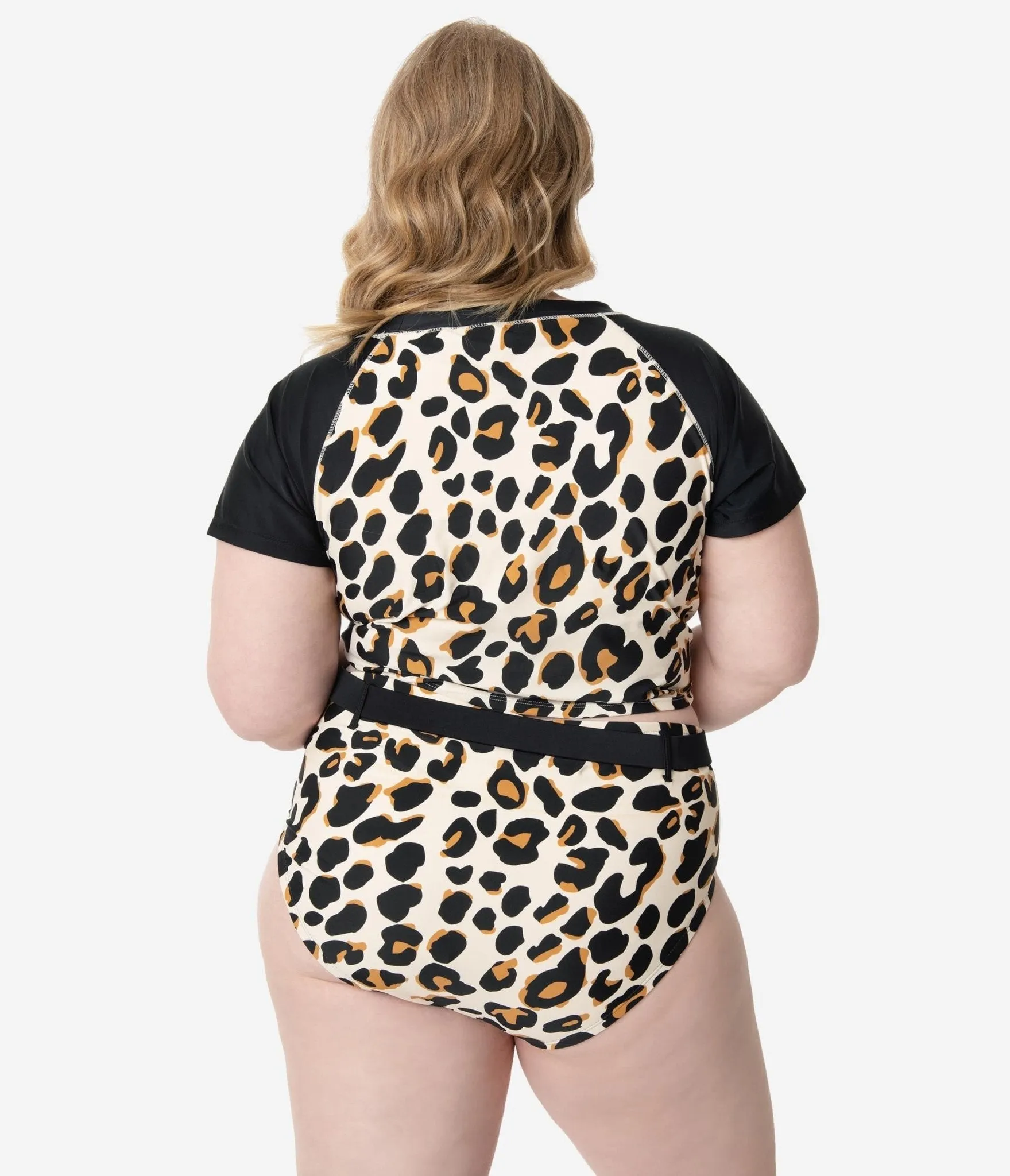Plus Size Leopard Print Belted Swim Bottom Beach Vacation Ready
