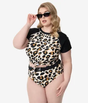Plus Size Leopard Print Belted Swim Bottom Beach Vacation Ready