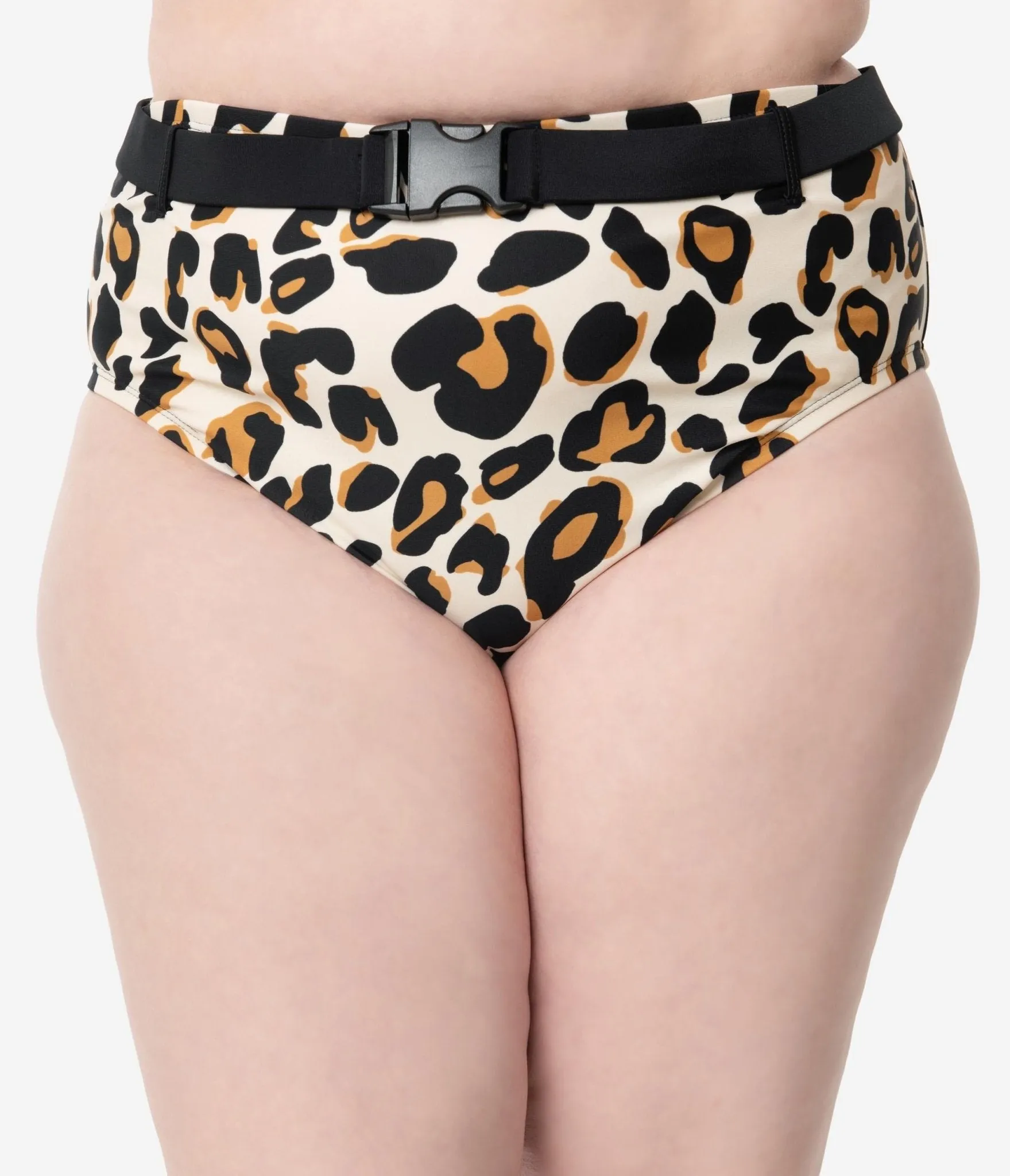 Plus Size Leopard Print Belted Swim Bottom Beach Vacation Ready