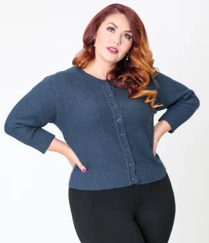 Plus Size Retro Style Navy Crochet Cardigan Easy Date Night